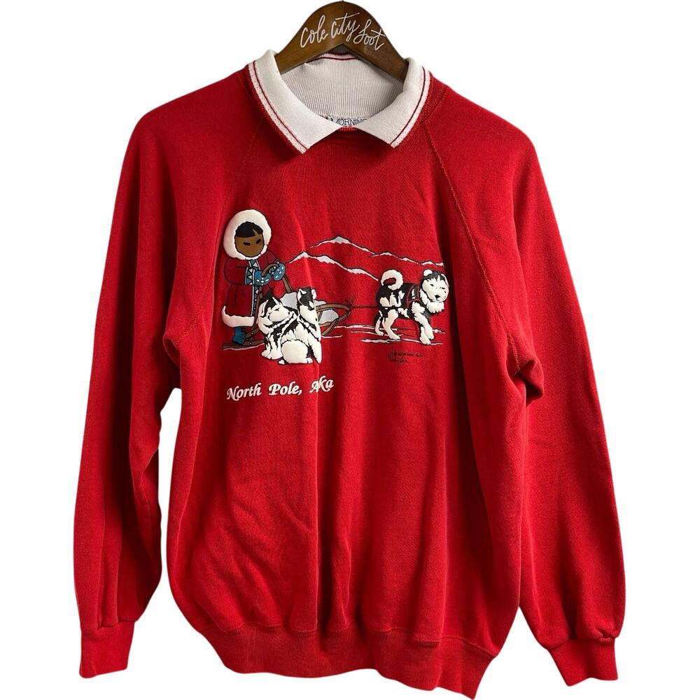 Christmas North Pole Alaska Tourist Crewneck Husky Sled Eskimo VTG XL